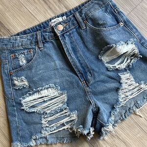 Rue21 Retro High Waisted Distressed Jean Shorts Size 5